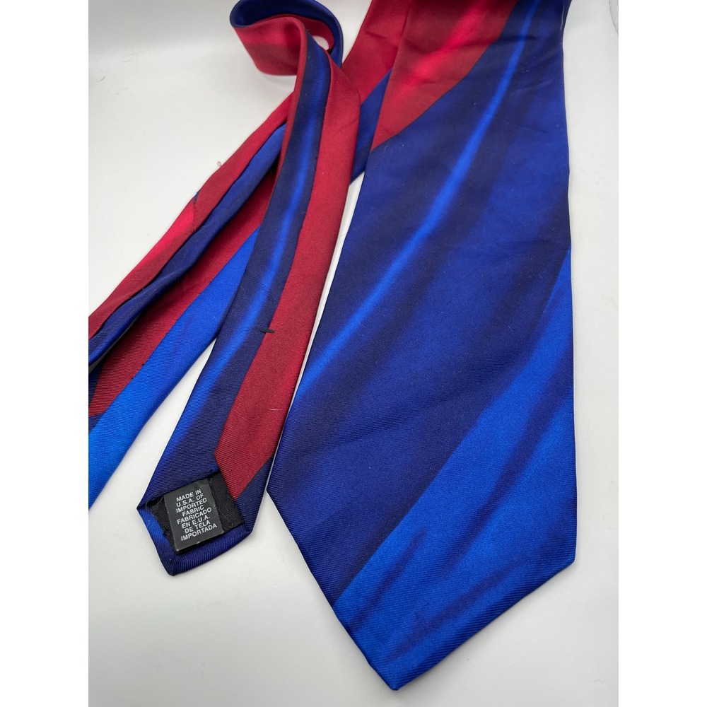 Circa 1940 Mens Silk Blend Diagonal Stripe Tie Blue Red Made in USA Wide Blade